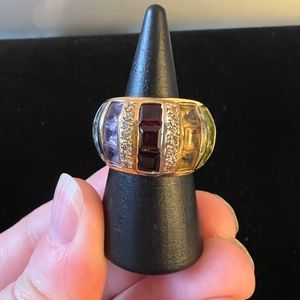 Vintage 925 Sterling Gold Tone Multicolored Cubic Zirconia Stone Ring